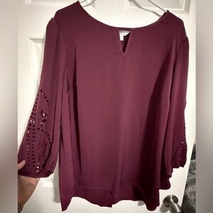 Market and Spruce StitchFix Women's Plum Blouse with Lace Sleeves 2X